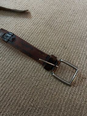 Rock & Republic Brown Leather Belt with Silver-Tone Buckle